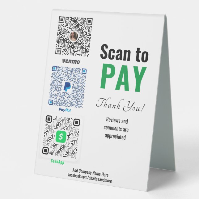 Create Business Pay Here Table Tent Sign (Front)