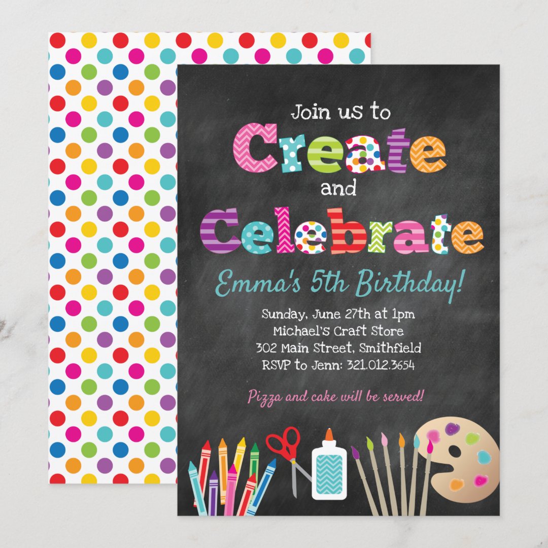Create & Celebrate Arts Crafts Party Invitation | Zazzle