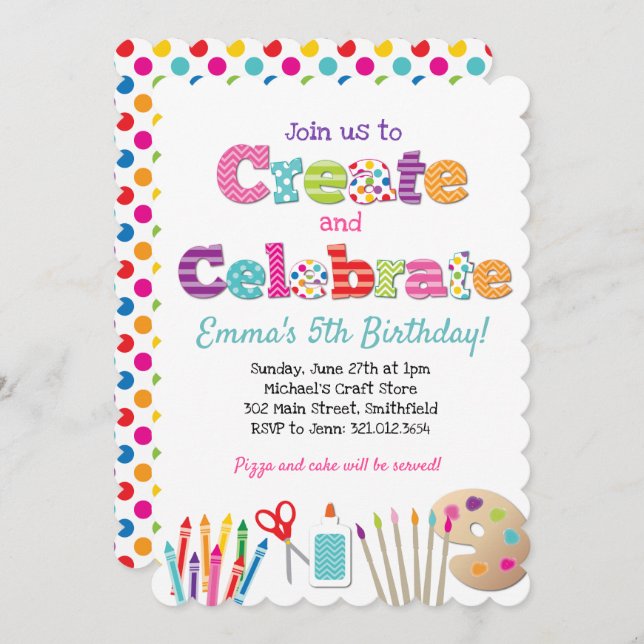 Create & Celebrate Arts Crafts Party Invitation (Front/Back)