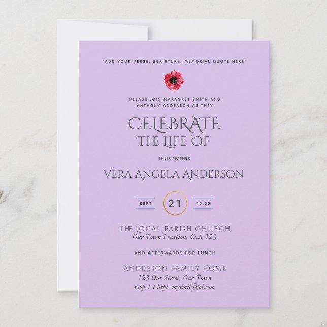 Create Celebration of Life Memorial Funeral Invite (Front)