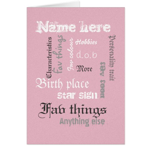 Create chalk board word cloud card pink template