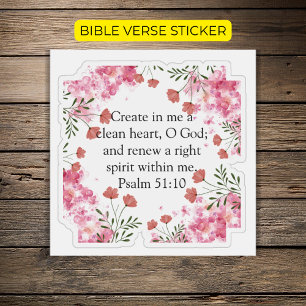 Create Clean Heart Psalm Pink Floral Bible Verse Sticker