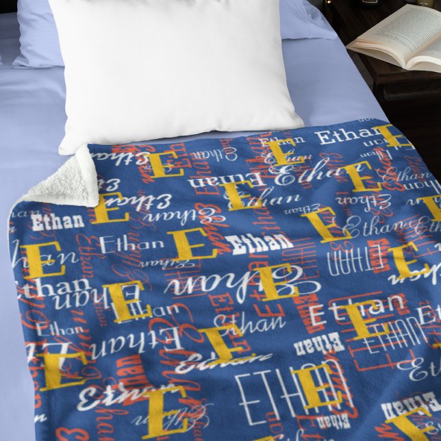 create color Names Pattern allover blue Fleece Blanket (Creator Uploaded)