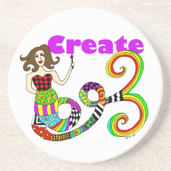 Create Colorful Mermaid Muse Drink Coaster by Victoreeah at Zazzle