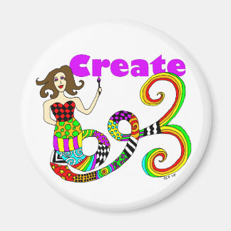 Create Colorful Mermaid Muse Round Magnet