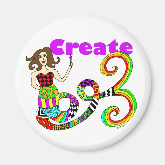 Create Colorful Mermaid Muse Round Magnet (Front)