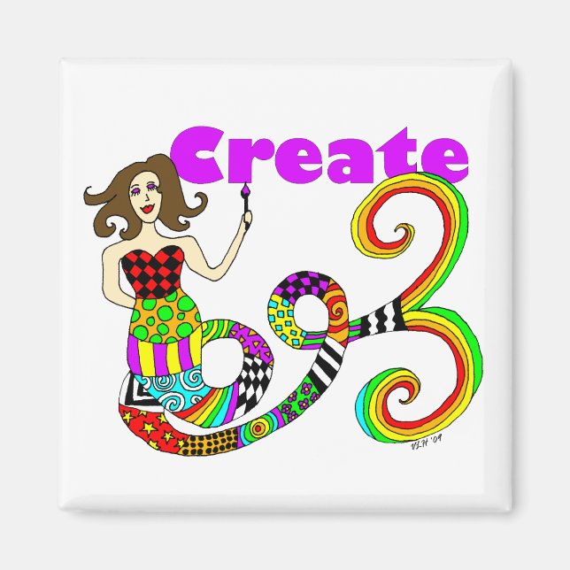 Create Colorful Mermaid Muse Square Magnet (Front)