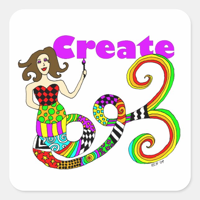 Create Colorful Mermaid Muse Square Sticker (Front)