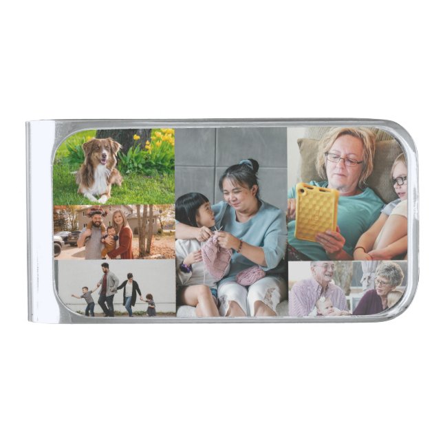 Create Custom 6 Photo Collage Silver Finish Money Clip (Front)
