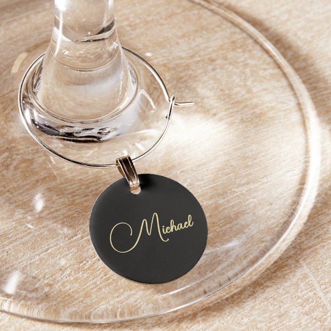 Create Custom Black Gold Monogram Wine Glass Charm (Create Custom Black Gold Monogram Wine Glass Charm)