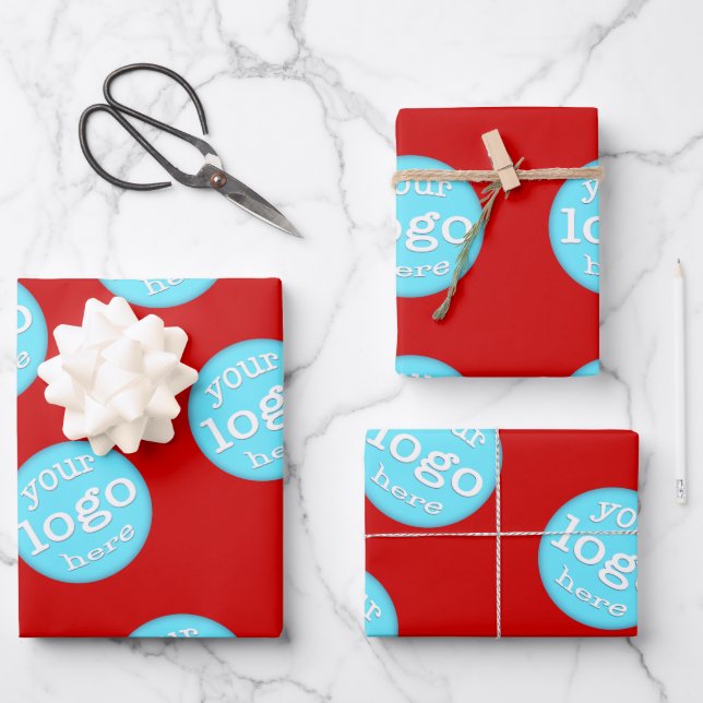 Create Custom Business Company Logo Christmas Red Wrapping Paper Sheets (Front)
