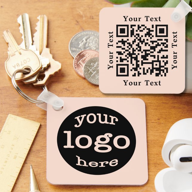 Create Custom Business Logo QR Code Rose Gold Keychain (Create Custom Business Logo QR Code Rose Gold Keychain)