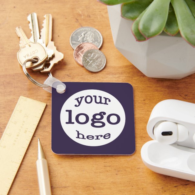 Create Custom Company Business Logo QR Code Purple Keychain (Desk)