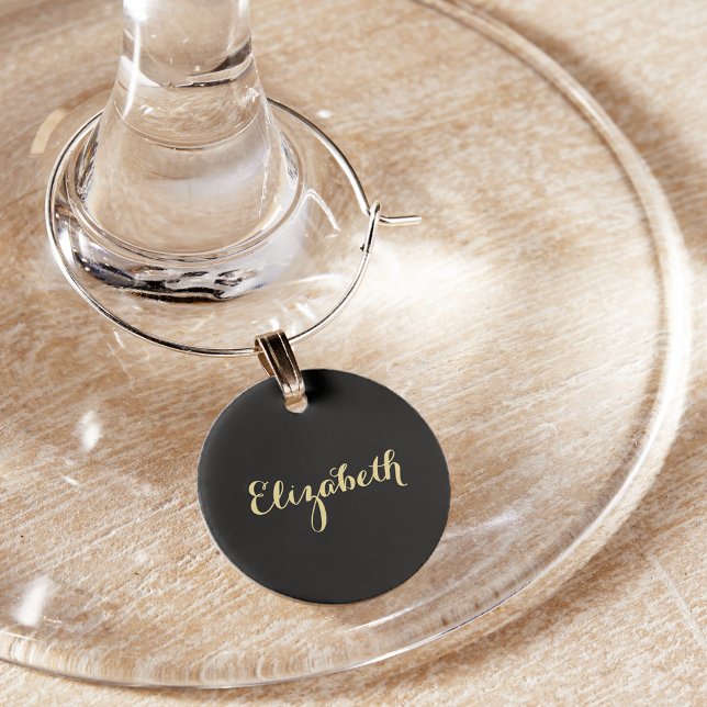 Create Custom Elegant Black Gold Monogrammed Party Wine Charm (Create Custom Elegant Black Gold Monogrammed Party Wine Charm)