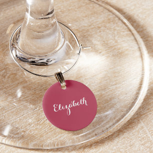 Create Custom Elegant Magenta White Monogram Party Wine Charm