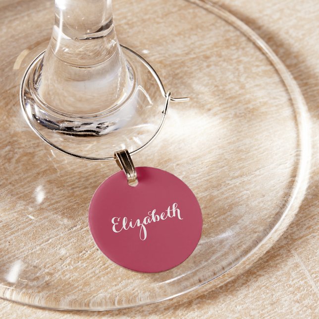 Create Custom Elegant Magenta White Monogram Party Wine Charm (Create Custom Elegant Magenta White Monogram Party Wine Charm)