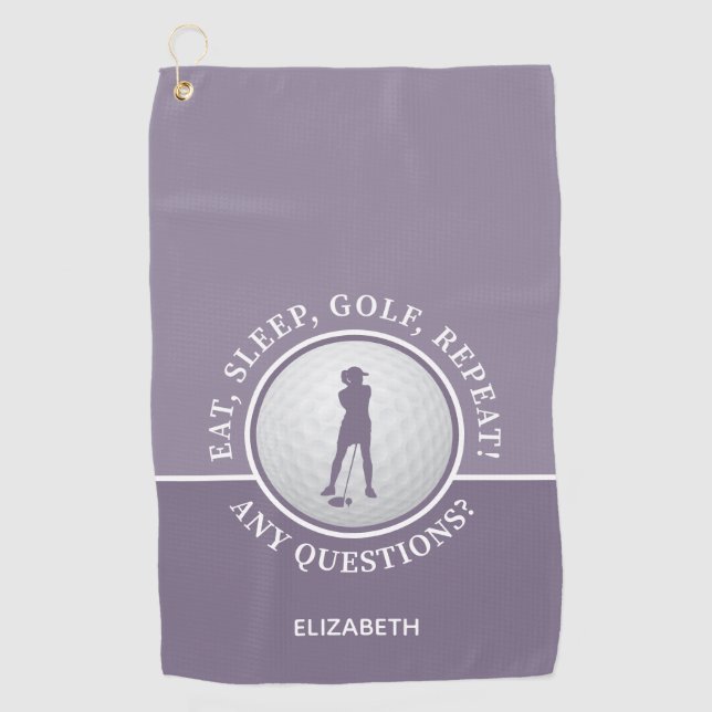 Create Custom Fun Golf Lover Modern Golfer Purple Golf Towel (Front)