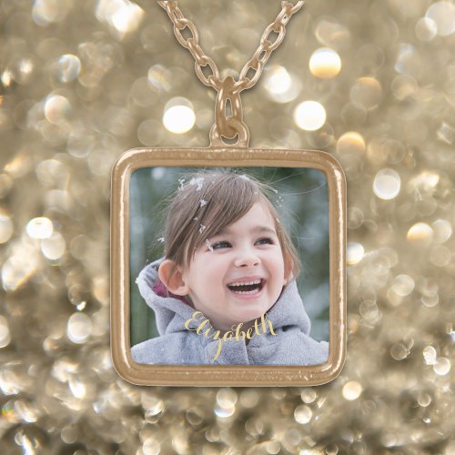 Create Custom Gold Finish Square Photo Necklace