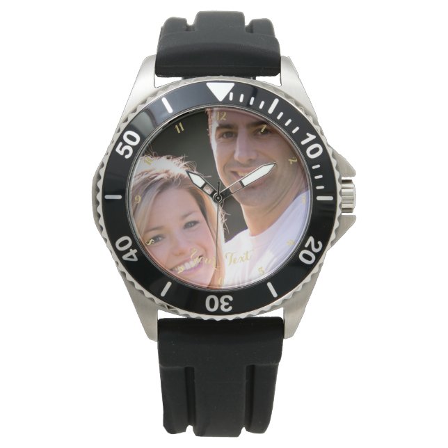 Create Custom Mens Black Rubber Strap Sport Watch (Front)