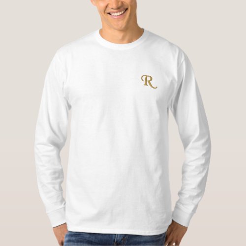 Create Custom Mens Gold Monogram Initial  Embroidered Long Sleeve T_Shirt