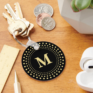 Create Custom Modern Elegant Black Gold Monogram Keychain