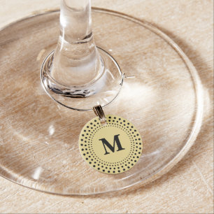 Create Custom Modern Elegant Gold Black Monogram Wine Charm