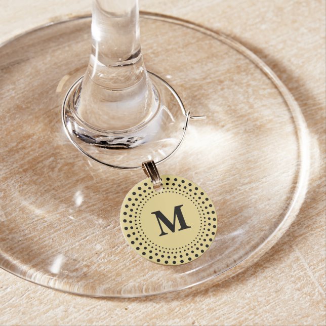 Create Custom Modern Elegant Gold Black Monogram Wine Charm (In Situ)