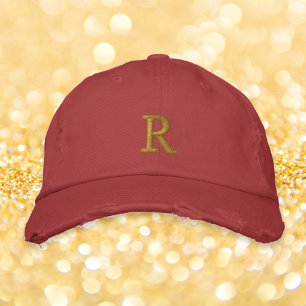 Create Custom Monogram Mens Womens Red Distressed Embroidered Baseball Cap