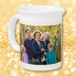 Create Custom Personalized 2 Photo Text Monogram Beverage Pitcher<br><div class="desc">Create your own custom, personalized, 100% white porcelain, dishwasher safe, microwave safe, beverages photo pitcher, featuring elegant faux gold typography script, and two photos (one on each side). To personalize, simply add your favorite family / couple / kids / baby / pets / wedding / travel photo to both sides...</div>