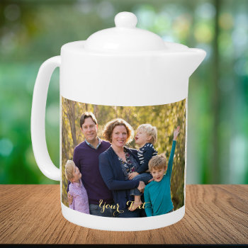 Create Custom Personalized 2 Photo Text Monogram Teapot by iCoolCreate at Zazzle