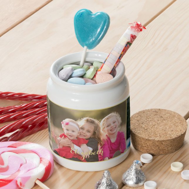 Create Custom Personalized 3 Photo Gold Monogram Candy Jar (Create Custom Personalized 3 Photo Gold Monogram Candy Jar)