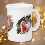 Create Custom Personalized 3 Photo Text Monogram Beverage Pitcher<br><div class="desc">Create your own custom, personalized, elegant black handwriting calligraphy typography script font, 100% white porcelain, dishwasher safe, microwave safe, cool unique graffiti / torn photo effect beverages photo pitcher. To personalize, simply add 3 of your favorite family / couple / kids / baby / pets / wedding / travel photos,...</div>