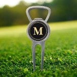 Create Custom Personalized Black Gold Monogrammed Divot Tool<br><div class="desc">Custom, personalized, modern faux gold monogram monogrammed on black background, golf bartender divot tool with ball marker and bottle opener, made of a durable metal construction and featuring a magnetic ball marker slot that holds a ball marker securely in place. Simply type in your initials / monogram, to customize. Make...</div>