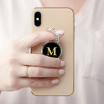 Create Custom Personalized Black Gold Monogrammed Phone Ring Stand<br><div class="desc">Custom, personalized, modern faux gold monogram monogrammed on black background, compact, slim design, removable (leaves no residue), silvertone metal phone ring holder and stand, featuring ring that rotates 360° and flips 180° to adjust for any angle needed for you to hold, hang, or prop your device. Simply type in your...</div>