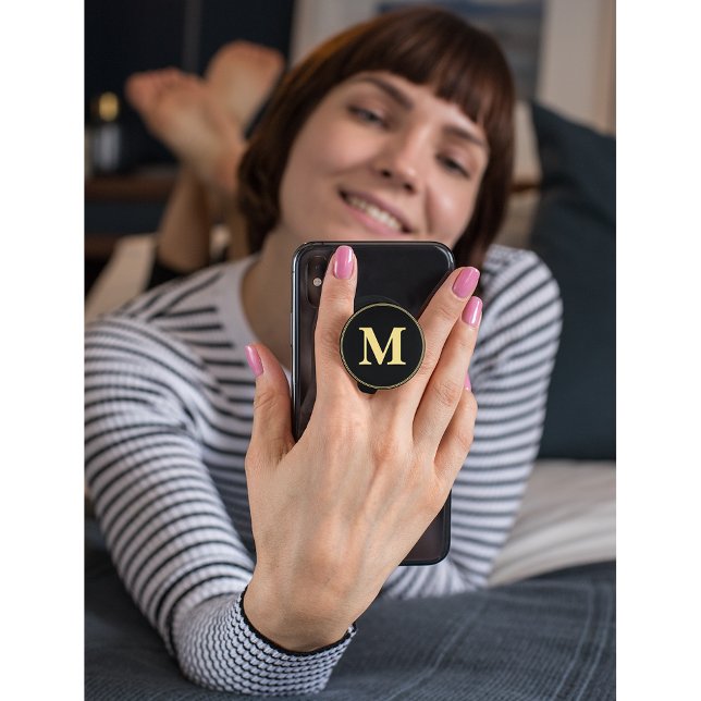 Create Custom Personalized Black Gold Monogrammed PopSocket (Create Custom Personalized Black Gold Monogrammed PopSocket)