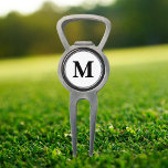 Create Custom Personalized Black White Monogrammed Divot Tool<br><div class="desc">Custom, personalized, modern black and white monogram monogrammed, golf bartender divot tool with ball marker and bottle opener, made of a durable metal construction and featuring a magnetic ball marker slot that holds a ball marker securely in place. Simply type in your initials / monogram, to customize. Make a great...</div>