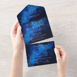 Create Custom Personalized Dark Blue Gold All In One Invitation