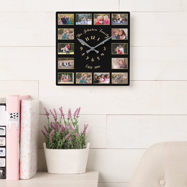 Create Custom Personalized Family Photo Collage Square Wall Clock (Create Custom Personalized Family Photo Collage Square Wall Clock)