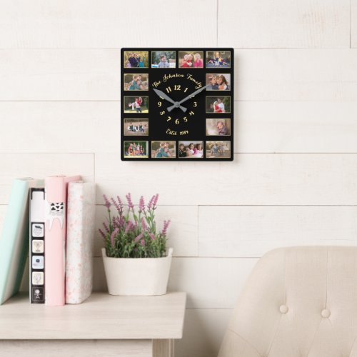 Create Custom Personalized Family Photo Collage Square Wall Clock