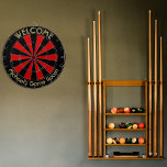 Create Custom Personalized Metal Cage Game Room Dart Board<br><div class="desc">Create your own custom, personalized, fun, cool, stylish, red and black color, faux gold font / typography / script / text, regulation size (18"diameter, 1"h) aluminum frame metal cage dart board. Comes with 6 brass darts (3 American flag dart flights and 3 UK dart flights). You may mount it anywhere...</div>