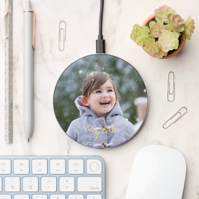 Create Custom Personalized Photo Text Monogrammed Wireless Charger (Desk)