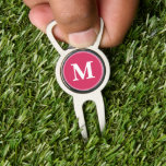 Create Custom Personalized Pink White Monogrammed Divot Tool<br><div class="desc">Custom, personalized, modern white monogram monogrammed on dark pink background, golf bartender divot tool with ball marker and bottle opener, made of a durable metal construction and featuring a magnetic ball marker slot that holds a ball marker securely in place. Simply type in your initials / monogram, to customize. Make...</div>