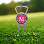 Create Custom Personalized Pink White Monogrammed Divot Tool<br><div class="desc">Custom, personalized, modern white monogram monogrammed on dark pink background, golf bartender divot tool with ball marker and bottle opener, made of a durable metal construction and featuring a magnetic ball marker slot that holds a ball marker securely in place. Simply type in your initials / monogram, to customize. Make...</div>