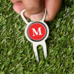 Create Custom Personalized Red White Monogrammed Divot Tool<br><div class="desc">Custom, personalized, modern white monogram monogrammed on red background, golf bartender divot tool with ball marker and bottle opener, made of a durable metal construction and featuring a magnetic ball marker slot that holds a ball marker securely in place. Simply type in your initials / monogram, to customize. Make a...</div>
