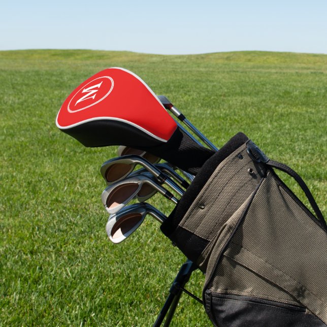 Create Custom Personalized Red White Monogrammed Golf Head Cover (In Situ)