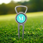 Create Custom Personalized Teal White Monogrammed Divot Tool<br><div class="desc">Custom, personalized, modern white monogram monogrammed on teal background, golf bartender divot tool with ball marker and bottle opener, made of a durable metal construction and featuring a magnetic ball marker slot that holds a ball marker securely in place. Simply type in your initials / monogram, to customize. Make a...</div>