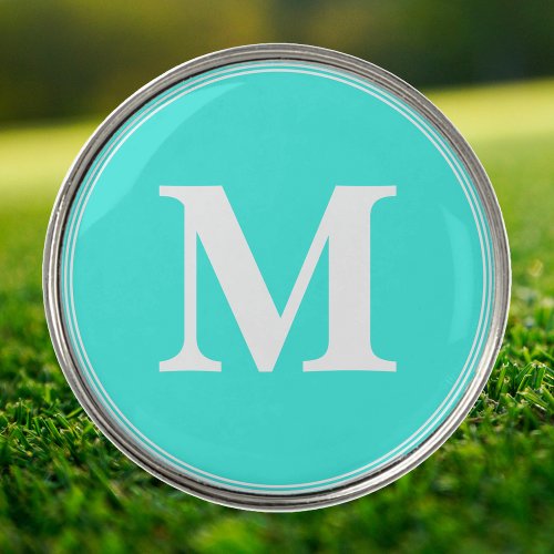 Create Custom Personalized Teal White Monogrammed Golf Ball Marker