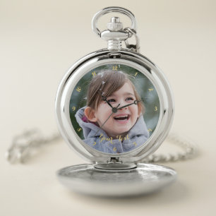 Create Custom Photo Elegant Initial Classic Silver Pocket Watch