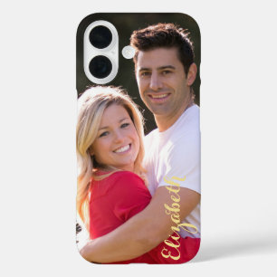 Create Custom Photo Gold Monogram Stylish Slim Fit iPhone 16 Case