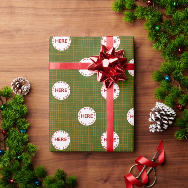 Create Custom Photo | Logo Green Gold Christmas Wrapping Paper (Holiday Gift)